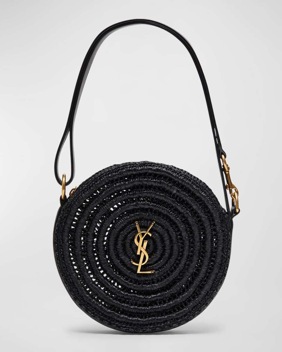 YSL Monogram Round Shoulder Bag in Raffia